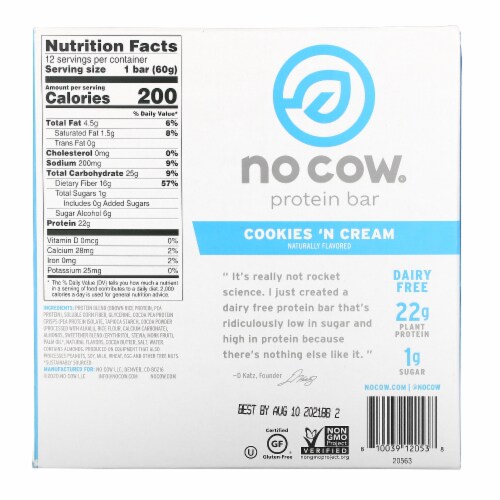No Cow Cookies 'N Cream Bar - 2.12oz PK Perspective: back
