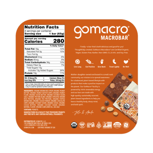 GoMacro® Double Chocolate & Peanut Butter Chip Nutrition Bars Perspective: back