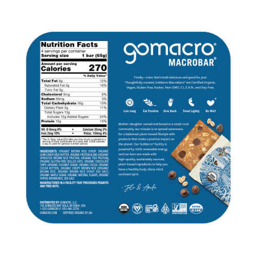 GoMacro™ Organic Oatmeal Chocolate Chip MacroBars Perspective: back