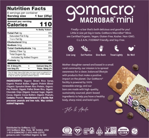 GoMacro® Peanut Butter Chocolate Chip Mini Protein Bars Perspective: back