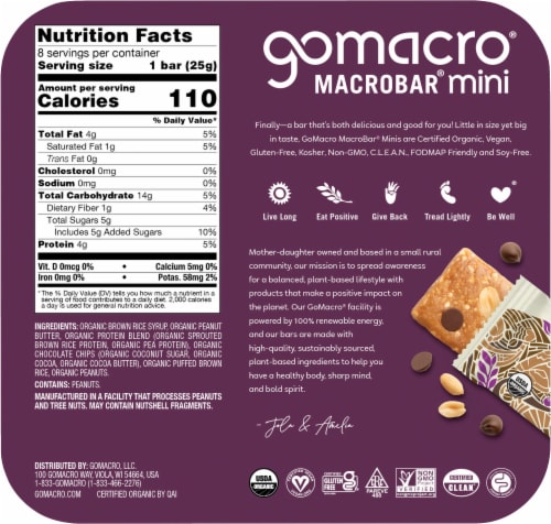 Gomacro® Peanut Butter Chocolate Chip Mini Protein Bar Perspective: back