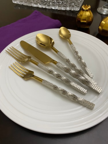 Vibhsa Designer Gold Flatware 5 Piece Place Setting Twisted Perspective: back