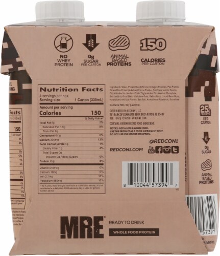 Redcon1 MRE® Milk Chocolate Protein Drinks Perspective: back
