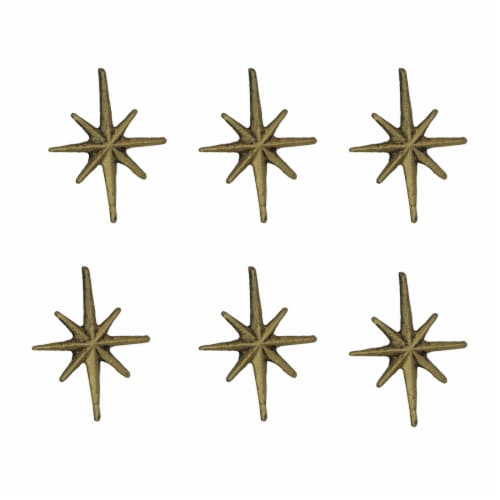 Set of 6 Antique Gold Finish Mid Century Modern Starburst Drawer Pulls