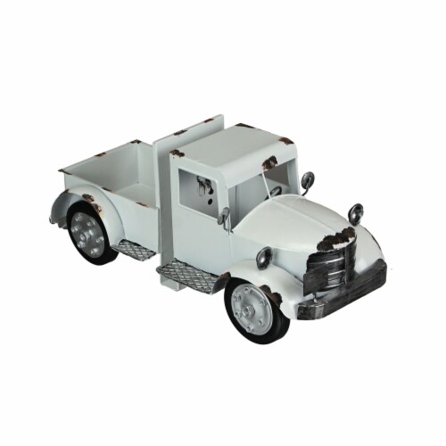 Weathered White Finish Vintage Pickup Truck Metal Bookends Front and Back - White Perspective: back