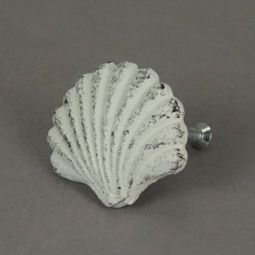 Set of 6 White Cast Iron Scallop Sea Shell Drawer Pulls Nautical Cabinet Knobs - White Perspective: back