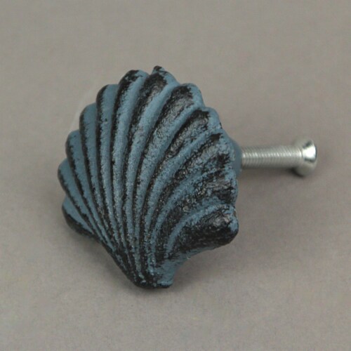 Set of 6 Blue Cast Iron Scallop Sea Shell Drawer Pulls Nautical Cabinet Knobs - Light Blue Perspective: back
