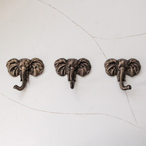 4 Inch Cast Iron Elephant Antique Gold Decorative Wall Hooks Coat Towel Key Hanger Set of 3 4.25 Inch Harris Teeter