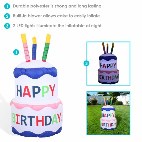 Sunnydaze Birthday Cake LED Inflatable Yard Decoration - 4 ft Perspective: back