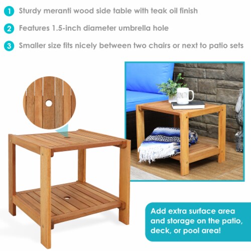 Sunnydaze 20.5 in Meranti Wood Square Patio Side Table with Umbrella