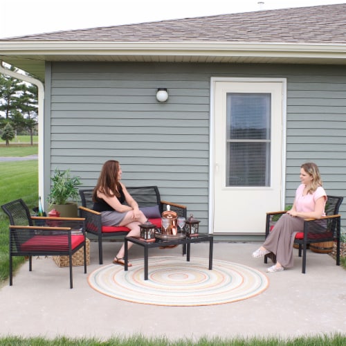 Sunnydaze Coachford Rattan 4-Piece Patio Furniture Set - Red Cushions Perspective: back