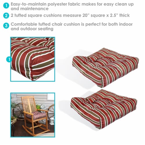Sunnydaze Outdoor Square Tufted Seat Cushion Red Stripe Set of