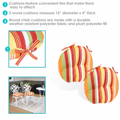 Sunnydaze Outdoor Round Bistro Seat Cushion - Sherbert Stripes - Set of 2 Perspective: back