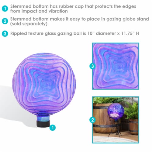 Sunnydaze Blue Peaceful Waves Rippled Glass Gazing Globe - 10 in Perspective: back