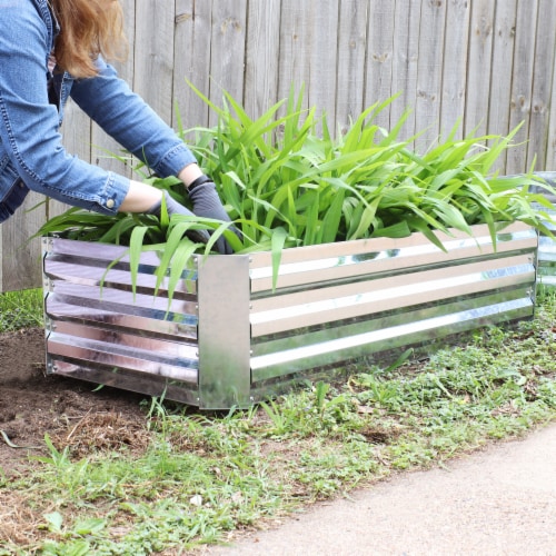Sunnydaze Galvanized Steel Rectangle Raised Garden Bed 48 in Silver