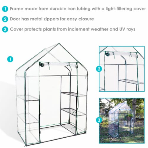 Walk-In Greenhouse 4 Shelves Outdoor Portable Garden Plant Clear Growing Rack Perspective: back
