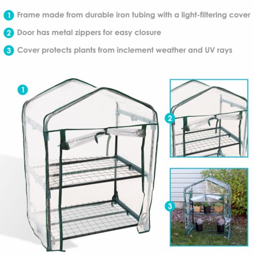 Mini Greenhouse 2 Shelves Outdoor Portable Garden Plant Growing Rack Perspective: back
