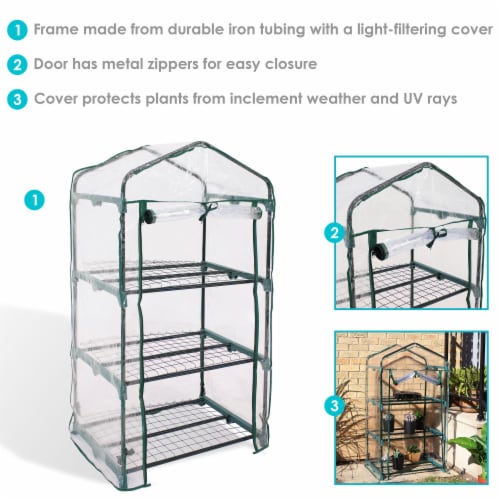 Mini Greenhouse 3 Shelves Outdoor Portable Garden Plant Green Growing Rack Perspective: back