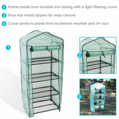 Mini Greenhouse 4 Shelves Outdoor Portable Garden Plant Green Growing Rack Perspective: back