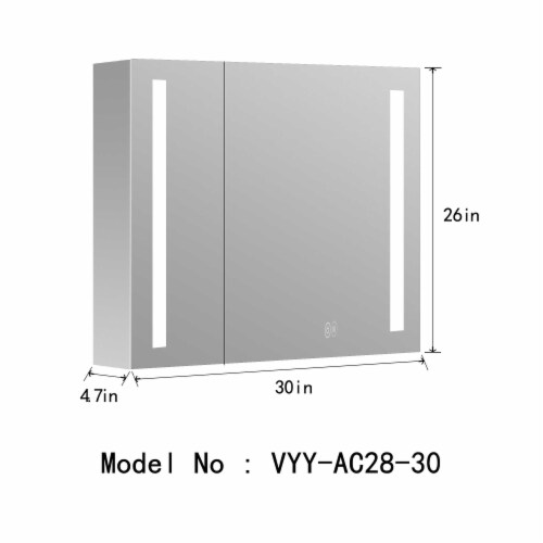 Erie 30 in. W x 26 in. H Silver Aluminum Recessed or Surface Mount LED Mirror Cabinet Perspective: back