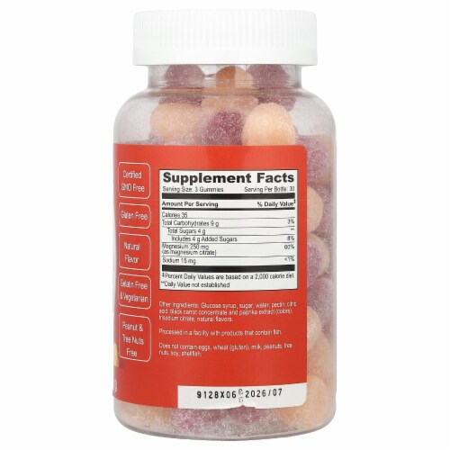 Doctor's Finest Magnesium Raspberry & Peach 250 mg - 90 Gummies (83 mg per Gummy) Perspective: back