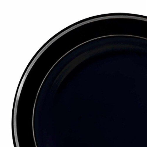 10.25  Black with Silver Edge Rim Plastic Dinner Plates (120 Plates) Perspective: back