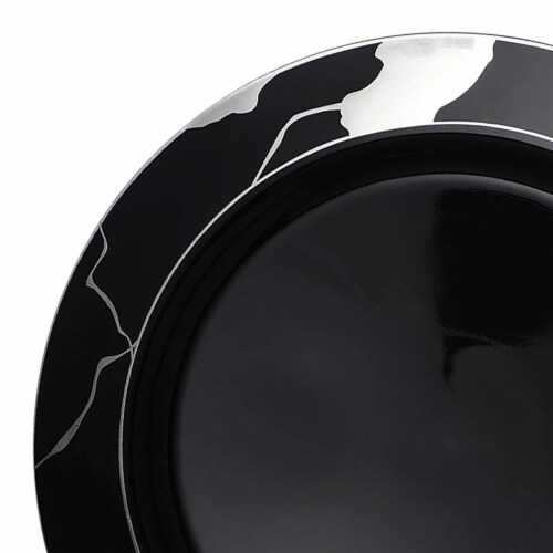 Black with Silver Marble Disposable Plastic Appetizer/Salad Plates - 7. ...
