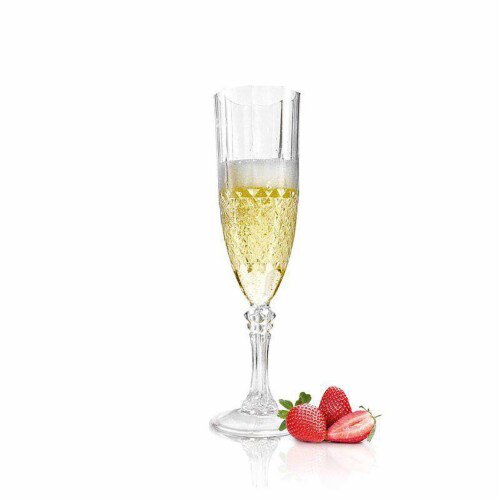 8 oz. Crystal Cut Plastic Champagne Flutes (48 Glasses) Perspective: back