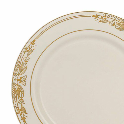 7.5  Ivory with Gold Harmony Rim Plastic Appetizer/Salad Plates (120 plates) Perspective: back