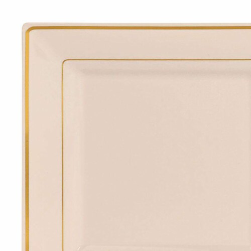 6.5 Ivory with Gold Square Edge Rim Plastic Appetizer/Salad Plates (120 ...