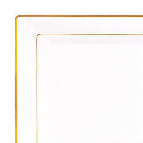 White with Gold Square Edge Rim Plastic Appetizer/Salad Plates - 6.5" (120 Plates), 120 Plates ...