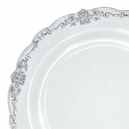 Clear with Silver Vintage Rim Round Disposable Plastic Dinner Plates ...