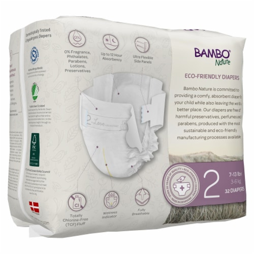 Bambo Nature Baby Diapers, Disposable, Eco-Friendly, Size 2, 7-13 lbs, 96 Ct Perspective: back