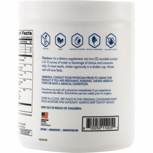 Kore Nutrition Greens Apple Flavor Dietary Supplement Powder Perspective: back