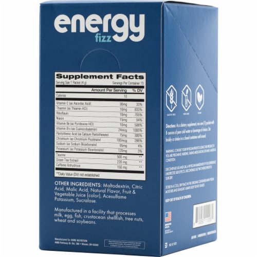 Kore Nutrition Energy Fizz Natural Raspberry Flavor Packets Perspective: back