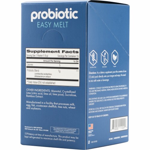 Kore Nutrition Probiotic Easy Melt Lime Candy Flavor Packets Perspective: back