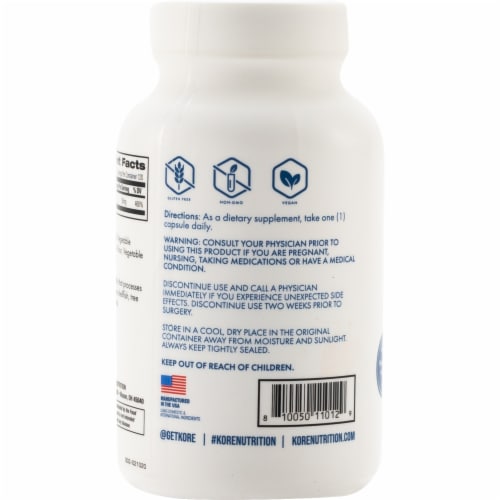 Kore Nutrition Zinc Capsules Perspective: back