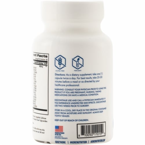 Kore Nutrition Digestive Enzyme Capsules Perspective: back