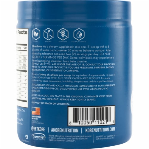 Kore Nutrition Peach Mango Pre-Workout Supplement Perspective: back