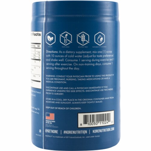 Kore Nutrition BCAA Peach Pear Dietary Supplement Perspective: back