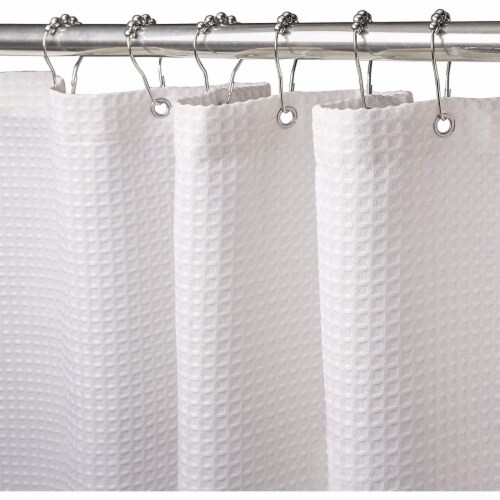 Hotel Collection Premium Waffle Weave Fabric Shower Curtain by Kate Aurora - White Perspective: back