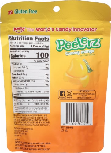Amos® Peelerz™ Mango Gummy Candy Bag Perspective: back