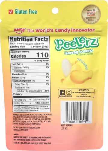 Amos® Peelerz™ Banana Gummy Candy Bag Perspective: back