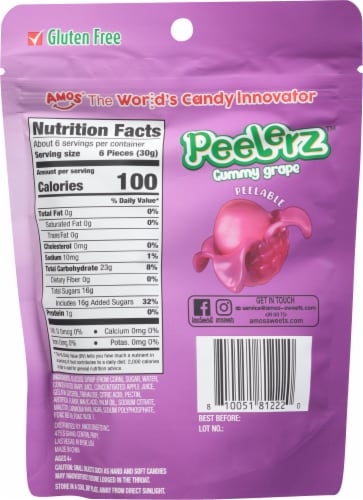 Amos® Peelerz™ Grape Gummy Candy Bag Perspective: back