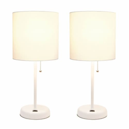 LimeLights Metal Stick Lamp w/ USB Port 2 Pack in White with White Shade Perspective: back