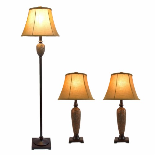 3 Piece Metal Lamp Set (2 Table Lamps, 1 Floor Lamp) for Living 