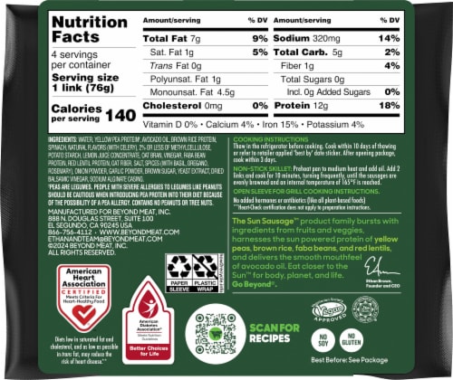 Beyond Meat Sun Sausage™ Pesto Sun Plant-Based Links Perspective: back