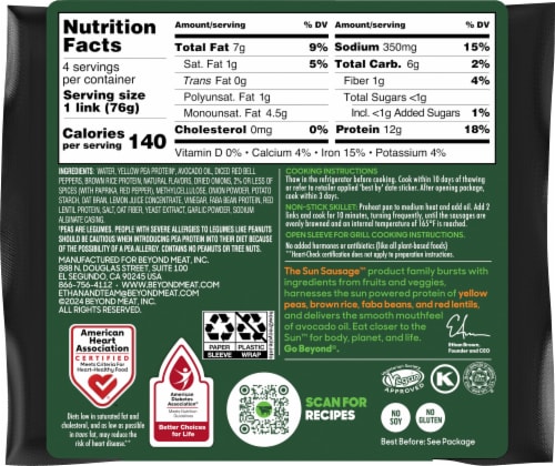 Beyond Sun Sausage™ Plant-Based Links Perspective: back