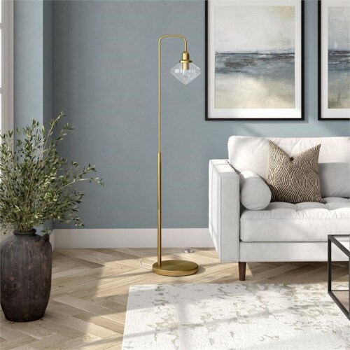 Henn&Hart 12  Brass Finish Metal/Glass Floor Lamp Perspective: back