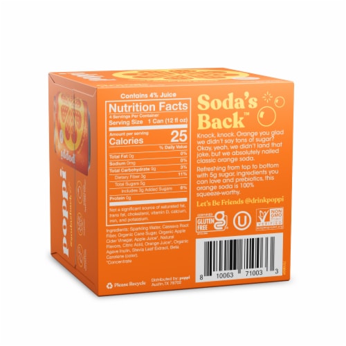 Poppi Orange Prebiotic Soda Cans Perspective: back